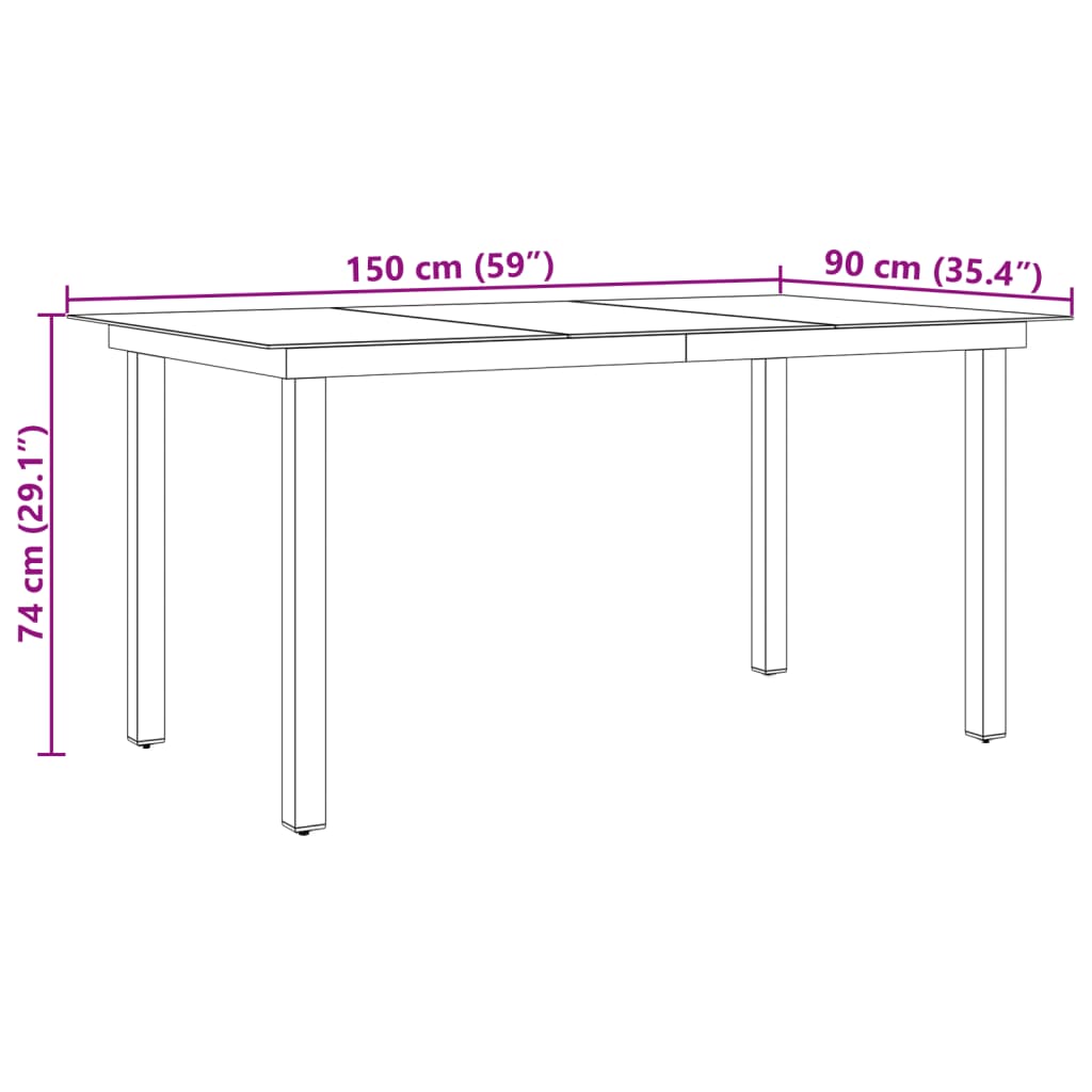 Garten-Esstisch Glas Aluminium 190 x 90 x 74 cm Schwarz